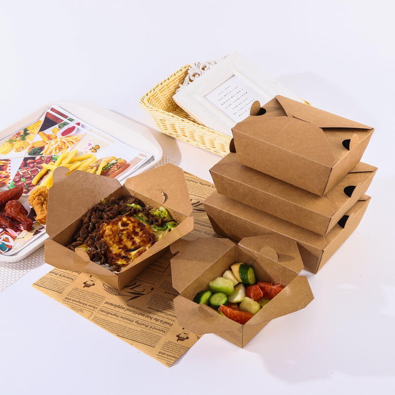 Personnalisé papier kraft imprimé déjeuner nourriture carton avec compartiment d?ner emballage